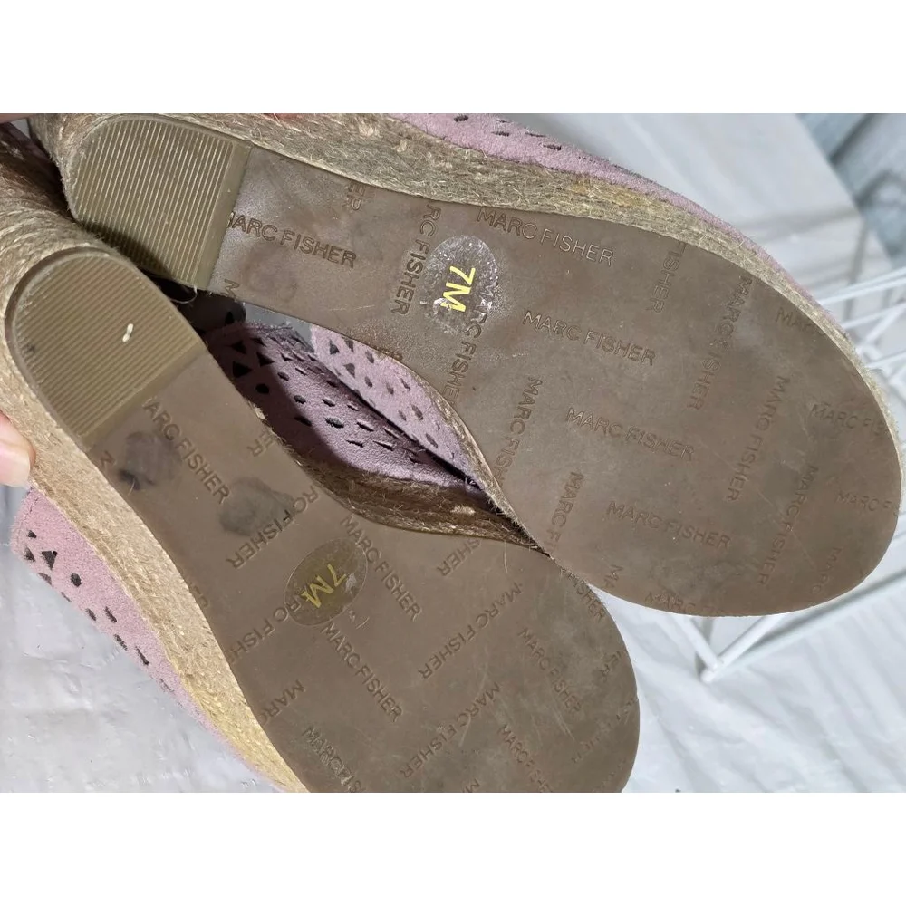 Women's Marc Fisher Pink Beige Espadrille Wedge Sandals US‎ 7